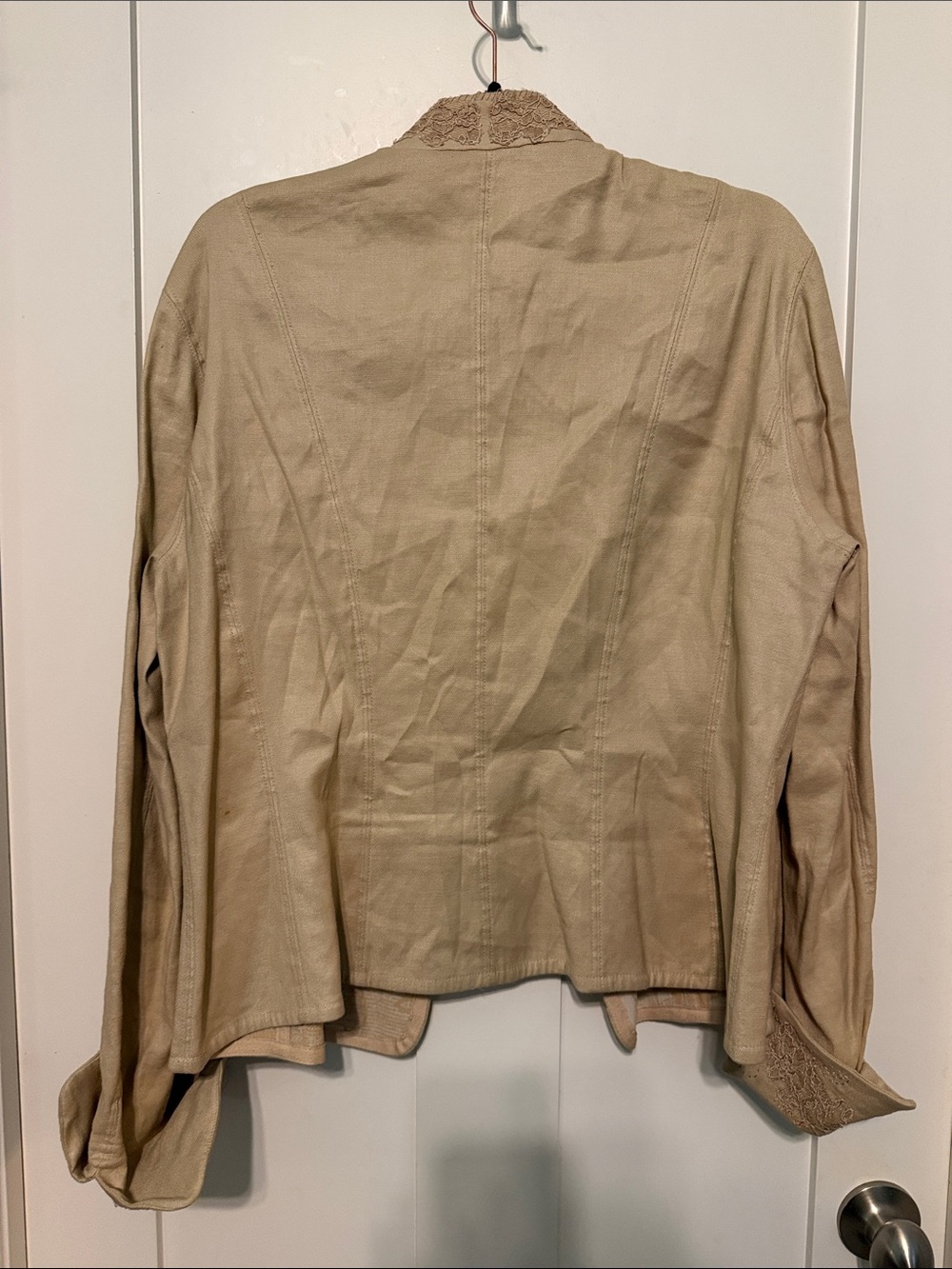 Peter Nygard Linen Blend Cream Embroidered Toggle Jacket Plus Size 14 - Picture 4 of 12